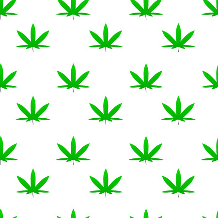 Green weed cannabis leaf pattern. Drugs medical marijuana, cannabis plant seamless background. Vector illustrationのイラスト素材