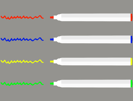 Colored markers and strokes. Highlighter line of pen marker, marker color stationery. Vector illustrationのイラスト素材