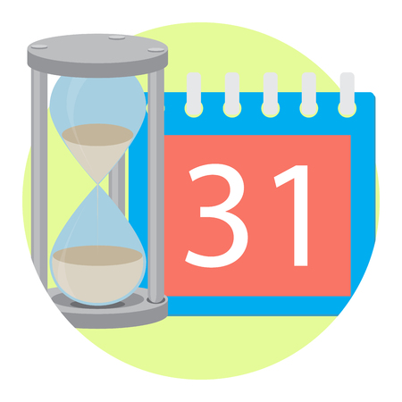 Time managment hourglass and calendar. Save time and clock money, hourglass money vector illustrationのイラスト素材