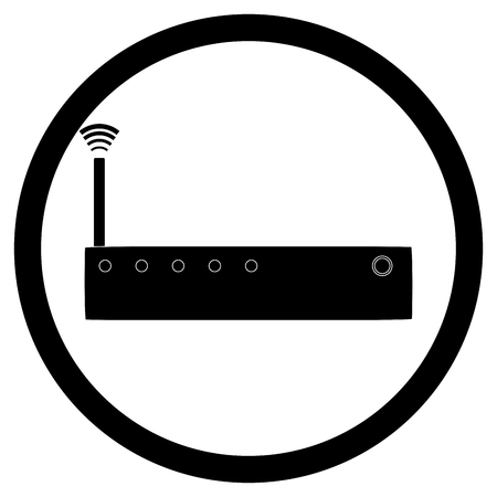 Icon router black white. Router with antrenna for internet network, vector illustrationのイラスト素材