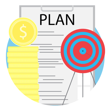 Successful business plan. Business goal and plan objective stack of coin. Vector illustration web, management, organization,のイラスト素材