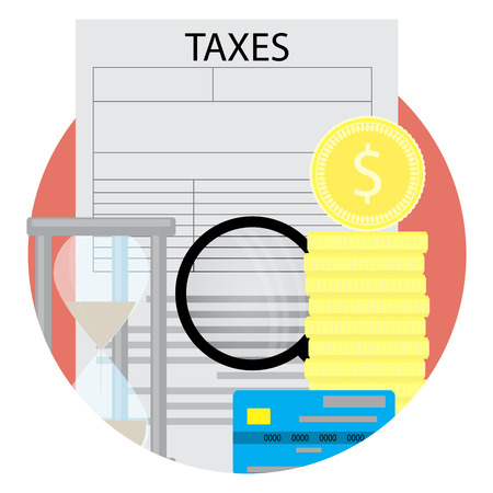 Taxation icon vector. Tax form and money golden coins and credit card illustrationのイラスト素材