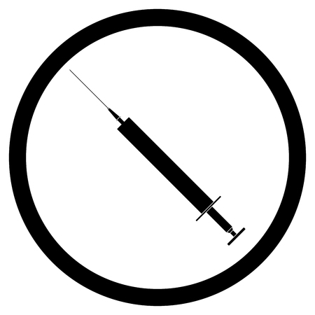 Syringe vector flat black white. Vaccine and antibiotic, medical instrument with needle illustrationのイラスト素材