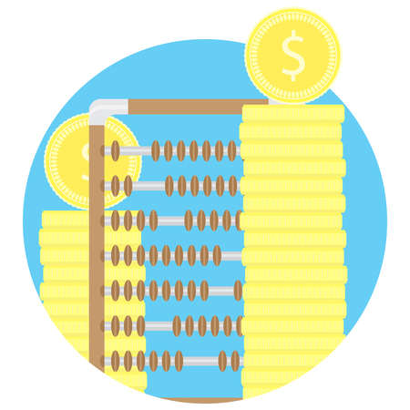 Counting gold and capital fund icon. Abacus and stock of coins. Vector illustrationのイラスト素材