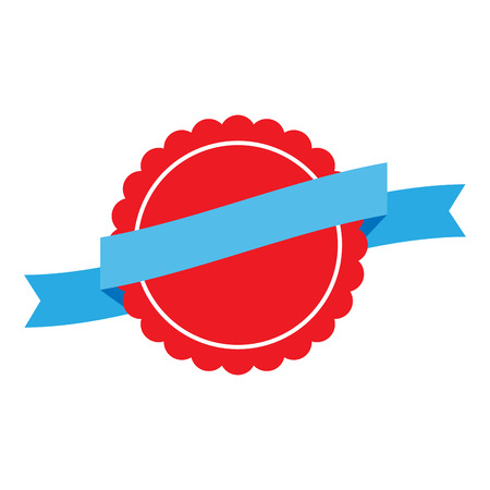 Round badge sticker with ribbon. Insignia with ribbon banner, vector illustrationのイラスト素材