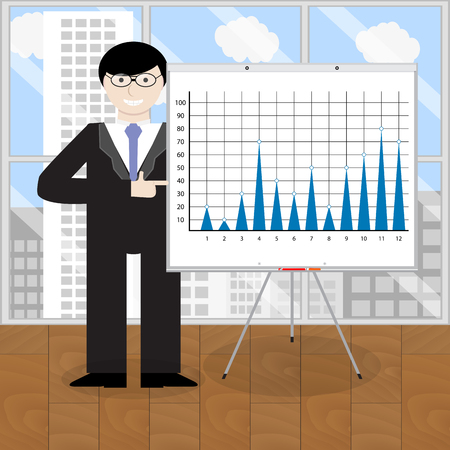 Presentation of report. Consultant leadership pointing toi chart. Vector illustrationのイラスト素材