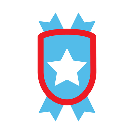 Badge vector button shield and star. Color design emblem with ribbon illustrationのイラスト素材