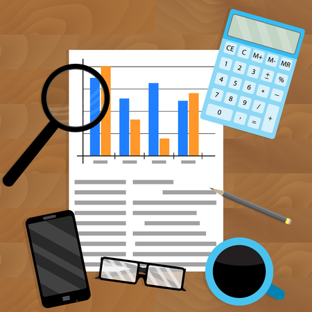 Analysis of annual report data. Business statistics and analytics schedule and diagraama. Vector illustrationのイラスト素材
