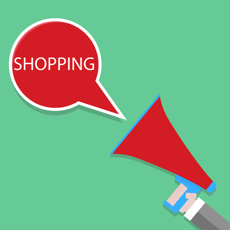 Announcement of shopping. Shouts megaphone speech bubble. Vector illustrationのイラスト素材