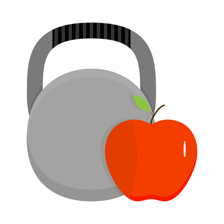Kettlebell and apple. Health sport fitness and diet, vector illustrationのイラスト素材