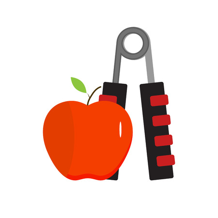 Expander and apple, healthy eating and sport. Equipment for sport exercise, vector illustrationのイラスト素材