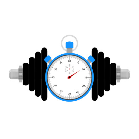 Strength training at time. Stopwatch and dumbbell for sport exercise, vector illuistrationのイラスト素材