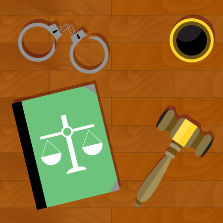 Justice is top view. Handcuffs and book, law and legal illustration vectorのイラスト素材