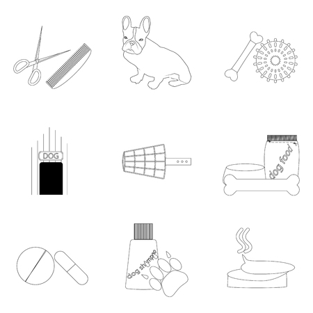 Pet care linear icons set. Accessories to pet grooming, vector illustrationのイラスト素材