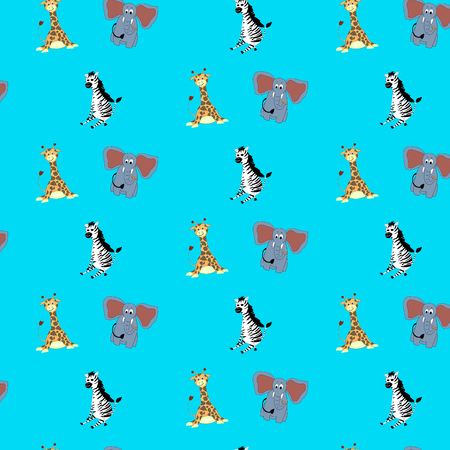 Safari pattern vector. Giraffe and elephant, zebra illustrationのイラスト素材