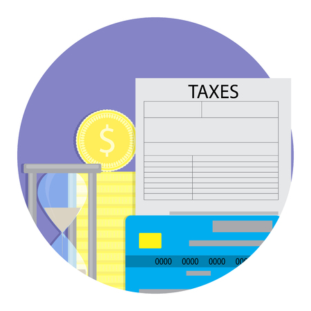 Tax payment time. Taxation from credit card. Vector illustrationのイラスト素材