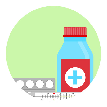 Cold treatment vector icon. Antibiotic for infection grippe, tablet medication illustrationのイラスト素材