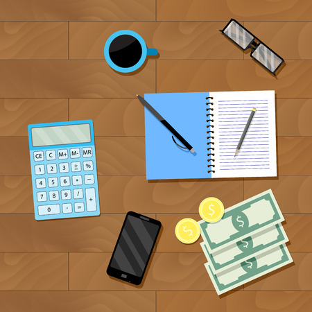 Counting money top view. Financial accounting, investment money. Vector illustrationのイラスト素材