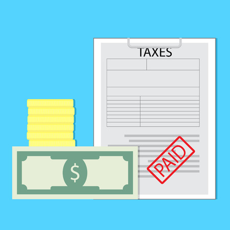 Paid taxes vector. Finance paper document, illustration of payment money illustrationのイラスト素材