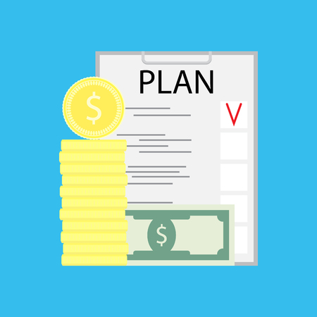 Business plan concept. Financial plan and banknote profit, vector illustrationのイラスト素材