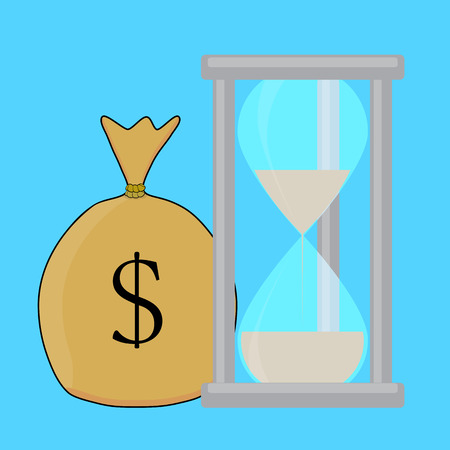 Time is money. Sack with money and hourglass, financial business investment, vector illustrationのイラスト素材