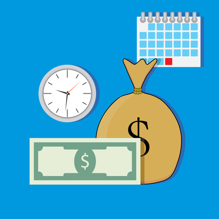 Time salary vector. Banknote and clock, money and calendar illustrationのイラスト素材