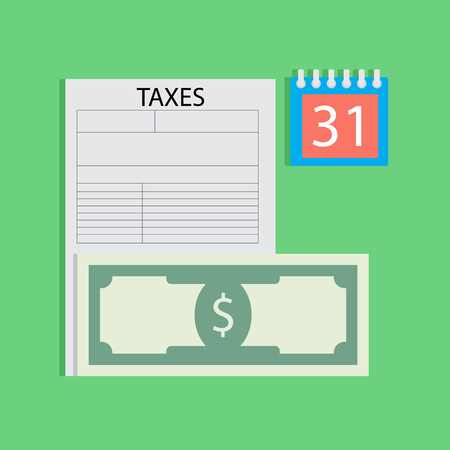 Tax day flat. Finance taxation element, money banknote, vector illustrationのイラスト素材