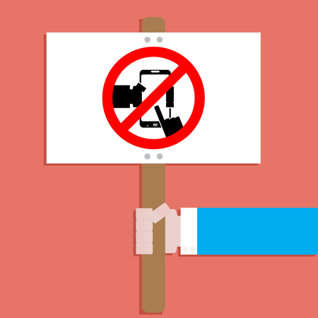 Banner with symbol ban use device phone. Ban playing game on device.のイラスト素材