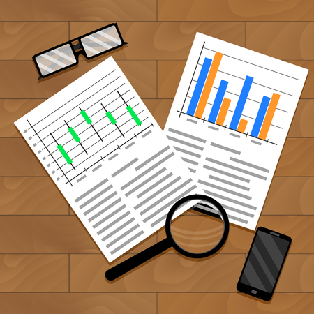 Chart and diagram on table. Economics forecast graphic finance.のイラスト素材