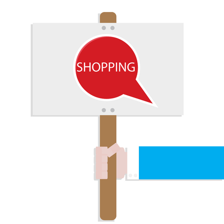 Hand hold promotion banner shopping. Market announcement. Vector illustrationのイラスト素材