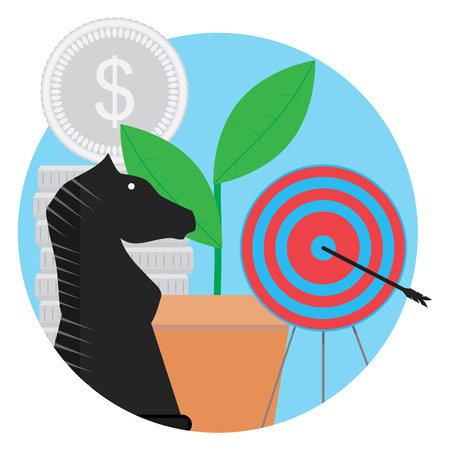 Succes strategy icon. Chess horse metaphor in business. Vector illustrationのイラスト素材