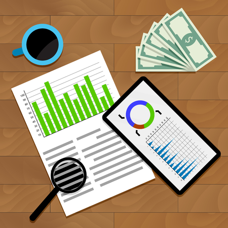 Financial Business Statistics. Economy annual data document, analytic infograph statistical, vector illustrationのイラスト素材