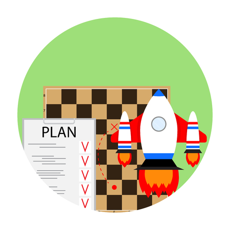 Strategy start business. Brainstorm solution and tactics plan. Vector illustrationのイラスト素材
