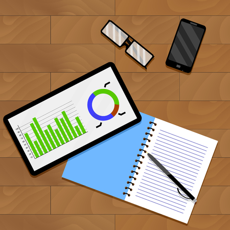 Infographic on table. Analytic and organization report information, vector illustrationのイラスト素材