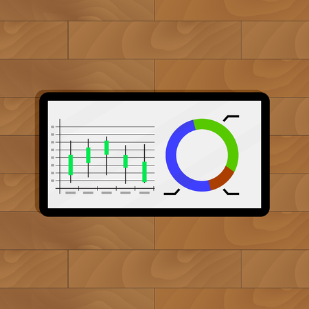 Stock chart vector. Analytics growth marketing progress, pie chart finance statistic illustrationのイラスト素材
