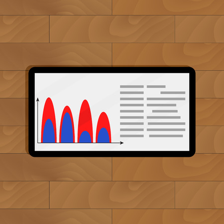 Tablet with business info. Diagram banner on digital gadget, vector illustrationのイラスト素材
