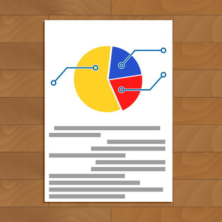 Pie chart document. Infographic and infochart plan on paper sheet, vector illustrationのイラスト素材