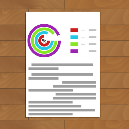 Business paper sheet document. Financial color graph data, vector illustrationのイラスト素材