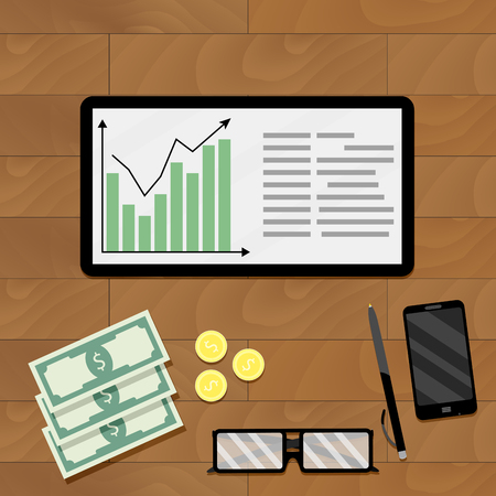 Statistic economic graphic, result analysis, graph, market profit illustrationのイラスト素材