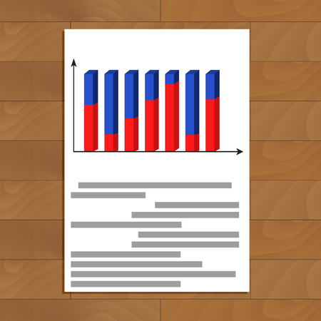 Document with 3d graphic. Colored infochart, finance analysis diagram, illustration.のイラスト素材