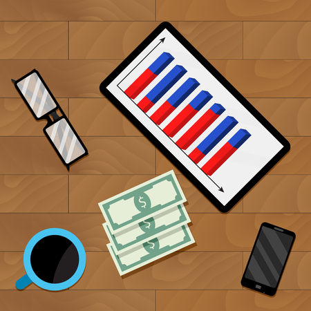 Infographic presentation on tablet, finance report, data illustrationのイラスト素材