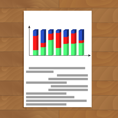 Document with 3d chart. Report development analytics, infochart with red curve, illustrationのイラスト素材
