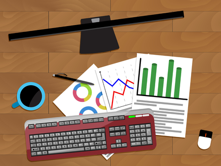 Chart profit document, financial annual paperwork illustrationのイラスト素材
