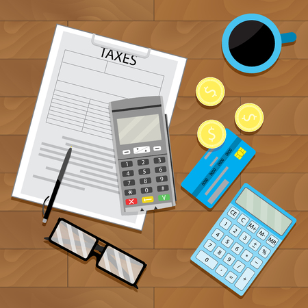 Tax financial view top. Tax payday, currency and payment taxation, vector illustrationのイラスト素材