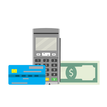 Cashless payments vector. Terminal machine device for paying and buy illustrationのイラスト素材