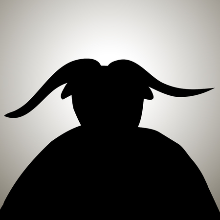 Black devil demon silhouette with horns. Vector demon satan, devil horns hell illustrationのイラスト素材