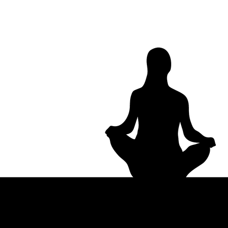 Woman lotus pose black silhouette. Lotus position yoga, yoga silhouette pose. Vector illustrationのイラスト素材