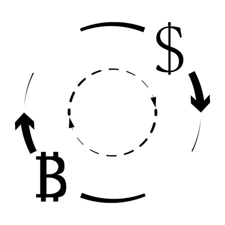 Dollar and bitcoin currency exchange. Converter dollar and crypto cash icon. Vector currency btc transfer with usd illustrationのイラスト素材
