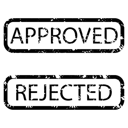 Stamp texture realistic approved and rejected. Black stamp grunge rectangular, approval and rejection, vector illustrationのイラスト素材