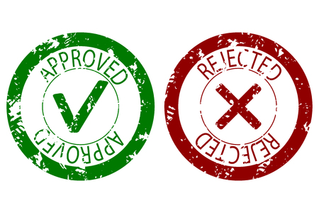 Approved and rejected stamp seal color. Vector imprint rubber label approval and denied illustrationのイラスト素材